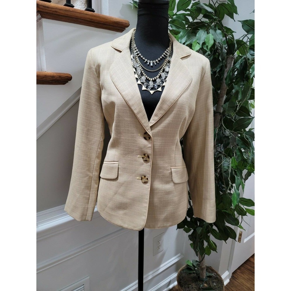 Pendleton Women's Beige Wool Single Breasted Three Buttons Fitted Blazer Size 10
